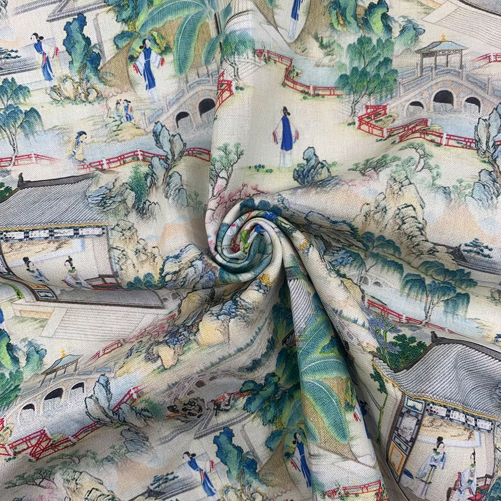 Chinese Style 110cm Width 100% Cotton Fabric Sewing Children Clothing Dress Fabric Chinese Color Painting Fabric Printed DIY