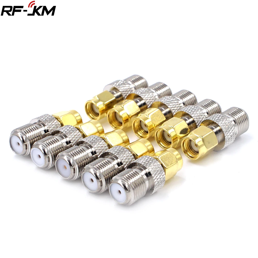 10PCS RP SMA Male to F Type Female Straight RF Coaxial Adapter F Connector To SMA Convertor Gold Tone