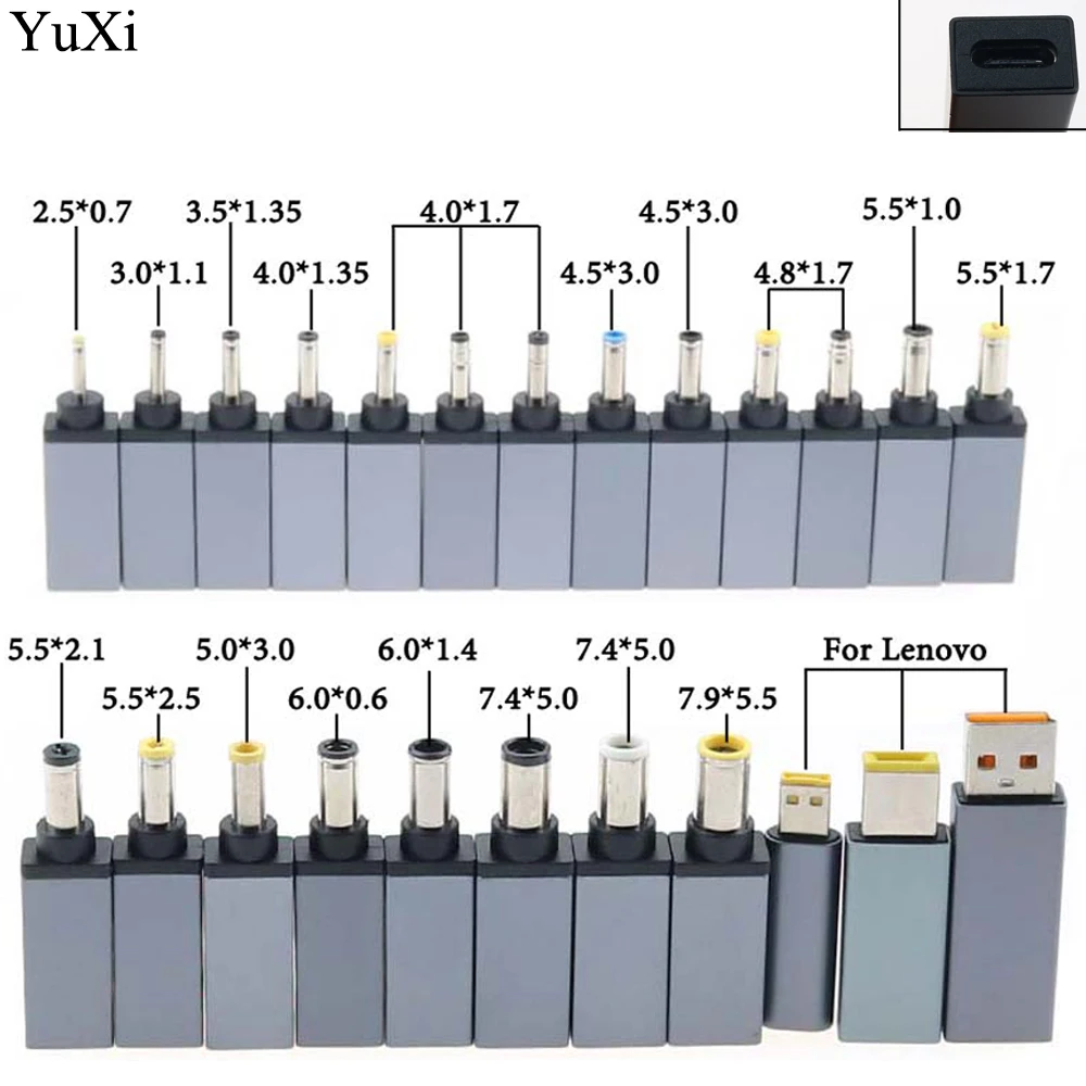 

USB 3.1 C Female to DC Power 4.0 4.8x1.7mm/5.5x2.1 2.5mm/7.4x5.0mm Male Charge Adapter Connector for Lenovo Asus HP DELL Lapto