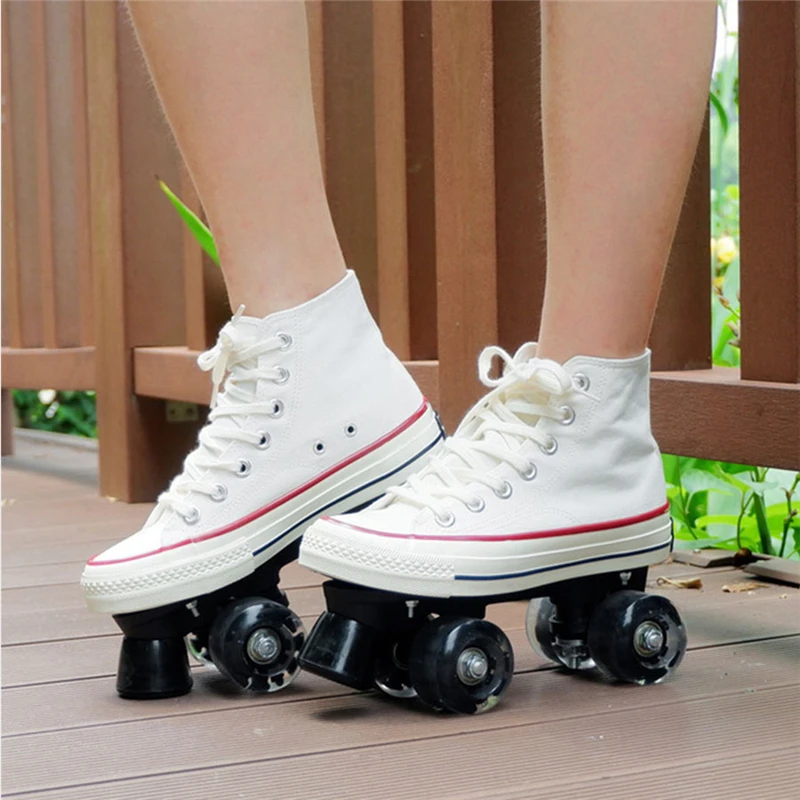 JK Skates Quad Roller Skates Unisex Double Line Skates Adult Kid Two line Skating Shoes With LED PU 4 Wheels  Patines