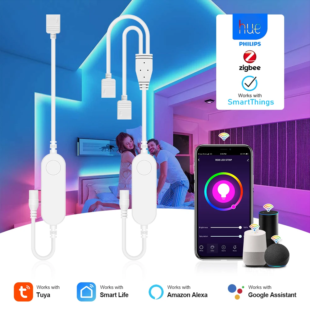 Tuya zigbee-インテリジェントledストリップコントローラー,音声制御アプリケーション,dc5v 12v 24v rgb rgbwは,alexa echo hue smartthings googlehomeで動作します