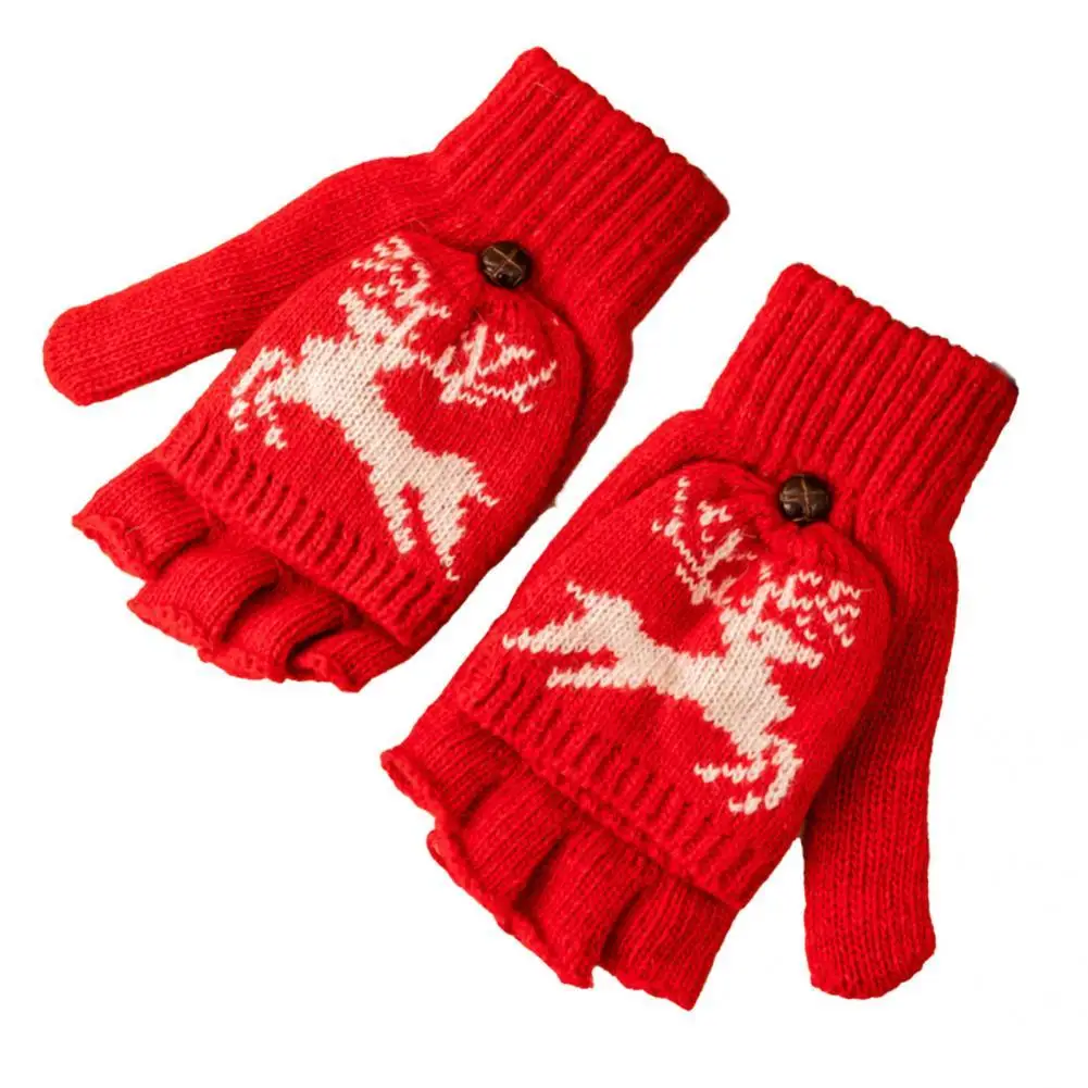 Skin-friendly  Beautiful Half Finger Thick Warm Christmas Gloves Comfy Knitted Gloves Knitted cuff   for Camping