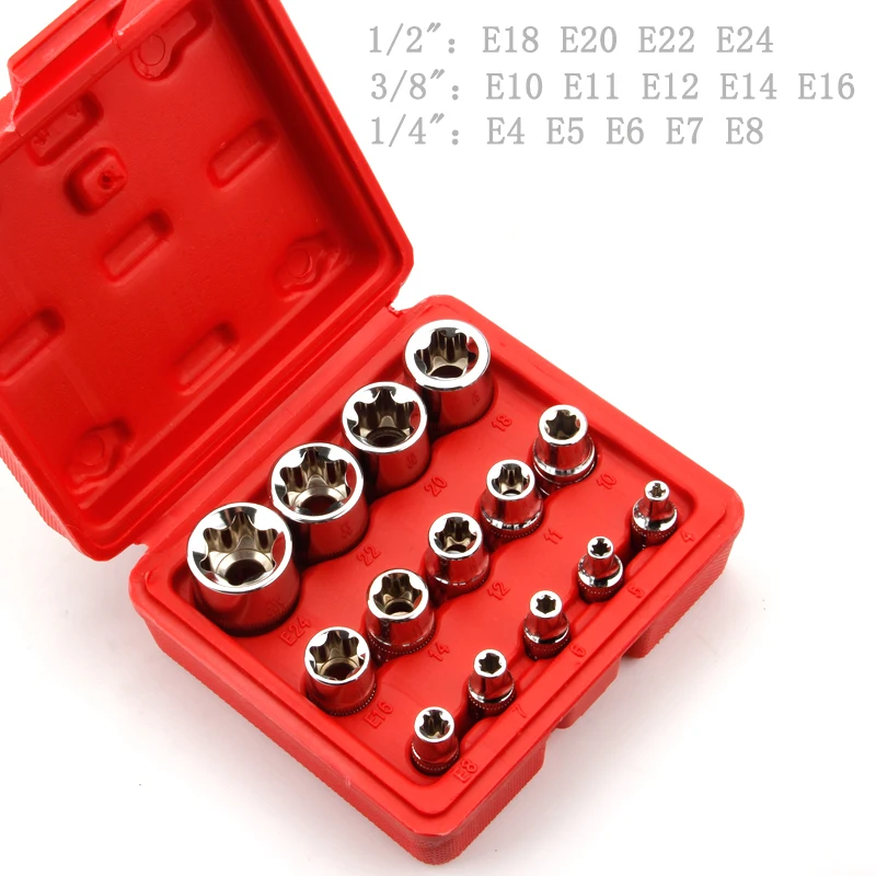 Crv Material 14pcs/set E Torx Star Female Bit Socket Set 1/2\