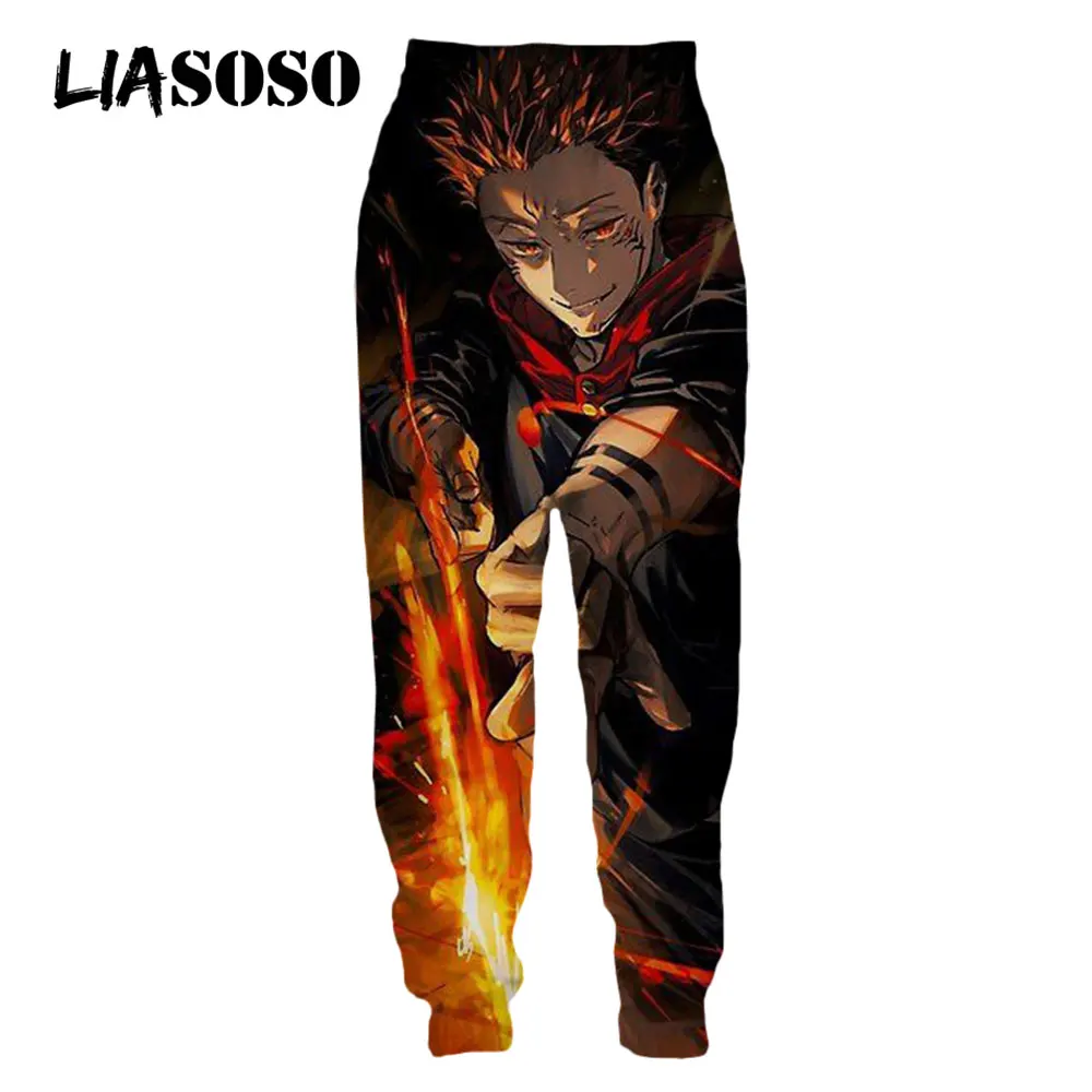 Liasoso anime jujutsu kaisen 3d calças masculinas jogging sweatpant gojo satoru casual harajuku solto respirador streetpants