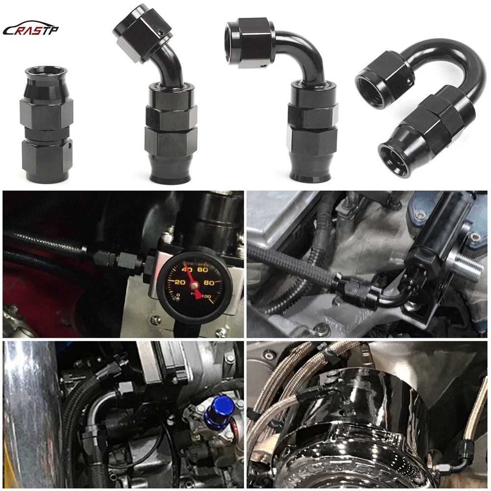 

RASTP-New AN6 AN8 AN10 Straight 45 90 180 Degree Oil Fuel Swivel Hose End Fitting Oil Hose End Adaptor Kit Black RS-HR021