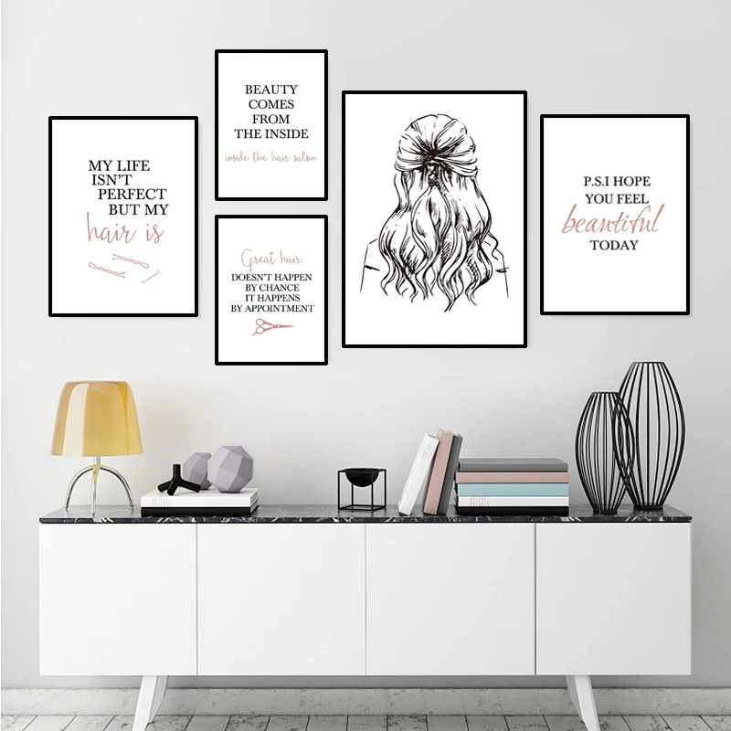 Pósteres artísticos con cita de barbería, imagen de pared de peinado, pintura en lienzo de belleza, maquillaje, decoración del hogar, impresiones de imágenes de peluquería