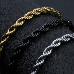5mm Gold Black Silver Color Stainless Steel Twisted Rope Chain Bracelet Men's Titanium Steel Jewelry Length Drop Ship