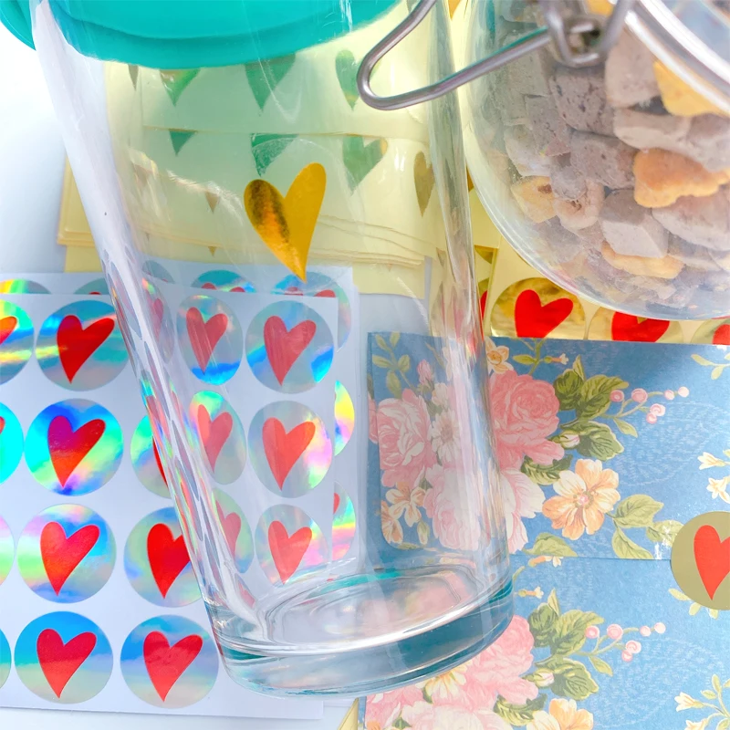 160 Stück/Los Runde Herz-Geschenk-Siegel-Etiketten, selbstklebende Kraftpapier-Siegel-Aufkleber für Backwaren, lustige DIY-Arbeiten – Detail 4