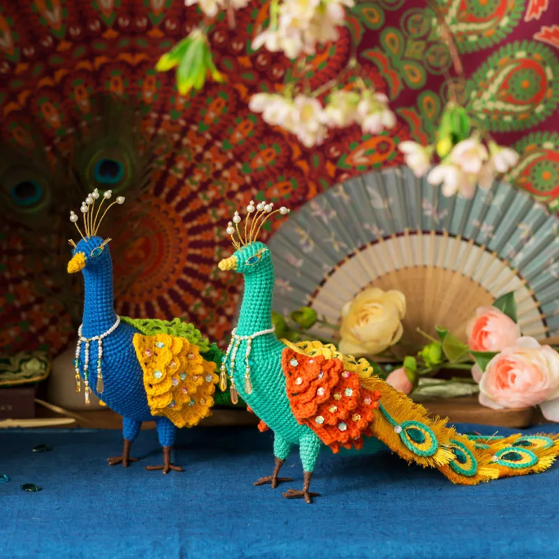 Susan's Family Peacock Ornaments Crochet DIY Handmade Crochet Wool Doll Animal Toys Colorful Home Decor Materials Package