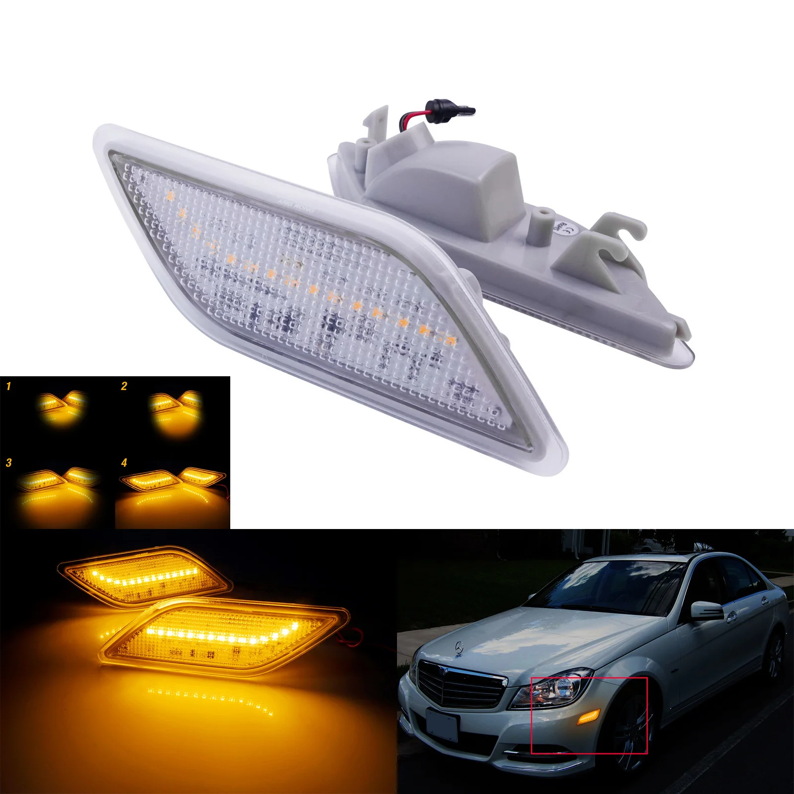 ANGRONG 2X For Mercedes Benz C-Class C63 AMG Dynamic Amber LED Side Marker Indicator Light