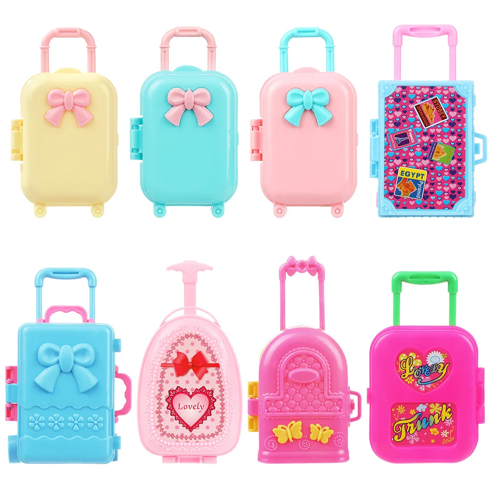 1Pc Fashion Doll Suitcase Plastic Doll Travel Luggage Storage Box Kids Play House Toys Dollhouse Furniture Accessories