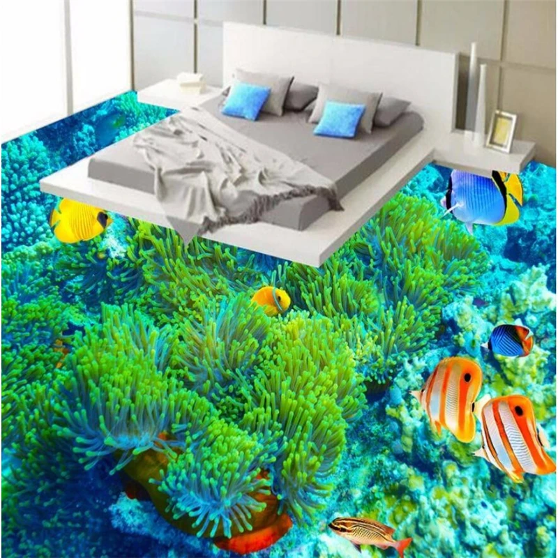 

beibehang Custom floor painting 3d wallpaper coral seabed fish underwater world 3D floor tile papel de parede 3d floor painting