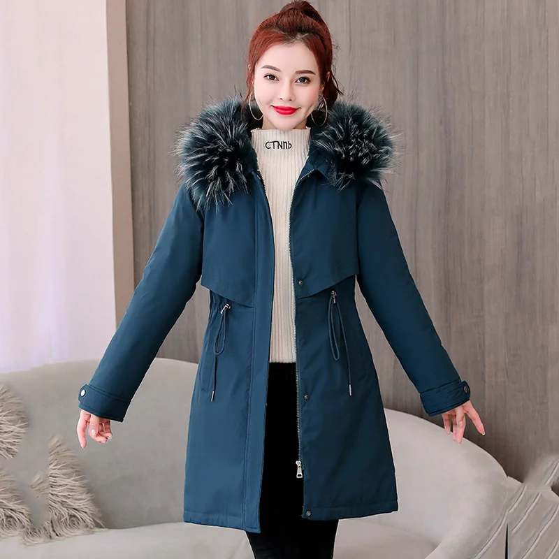 

New Winter Cotton Jacket Outerwear Female Long Pai Overcome Women Fashion Slim Thicken Warm Hooded Parka Overcoat Jacket Ladies