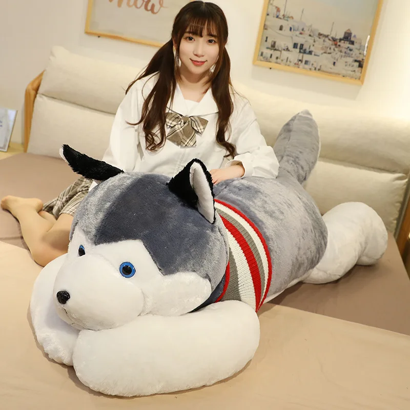 

120cm Giant Dog Plush Toy Soft Stuffed Husky Long Pillow Cartoon Animal Doll Sleeping Pillow Cushion Home Decor Kids Gift