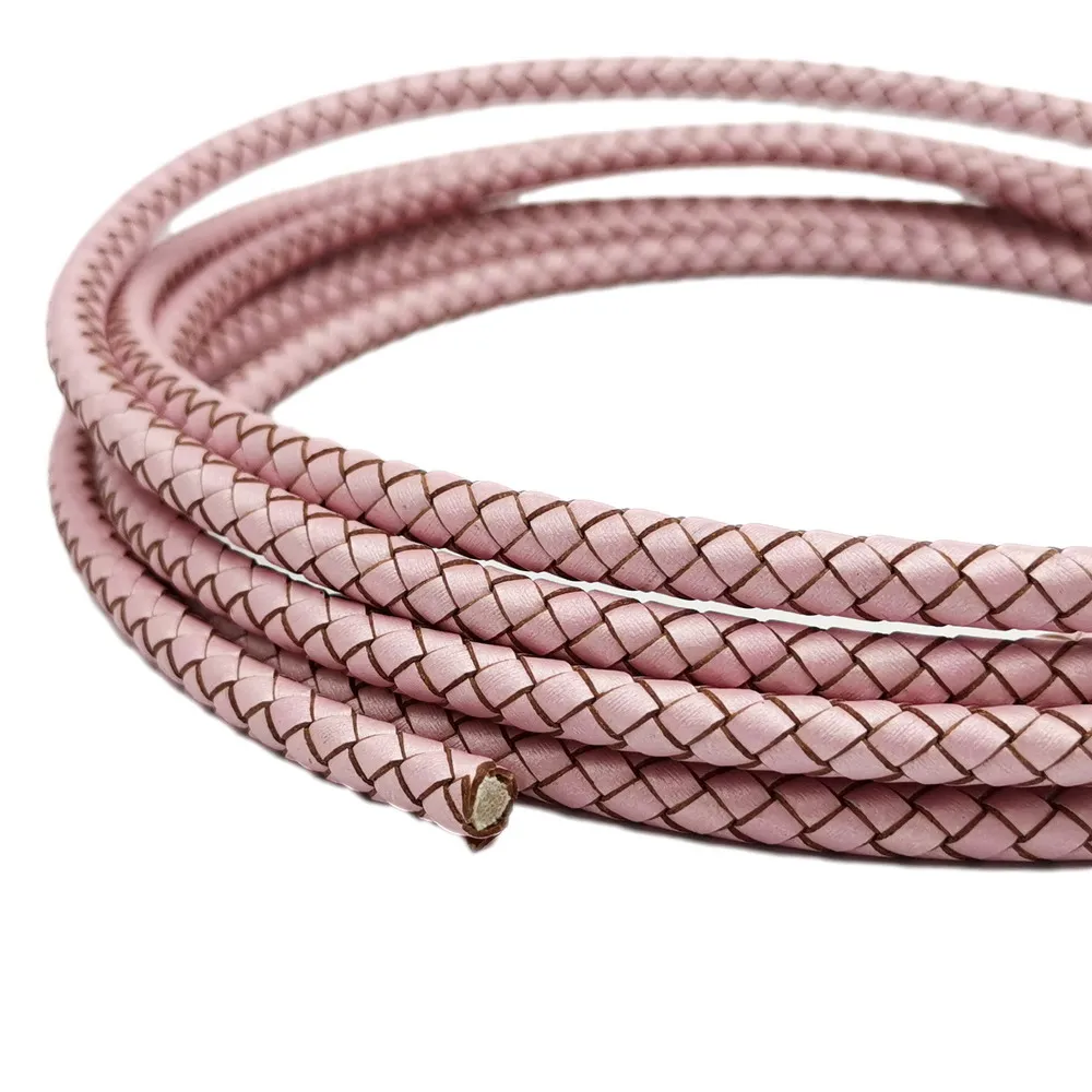 Aaazee 6mm Braided Leather Strap Woven Folded Cord for Bracelet Making Metallic Pink