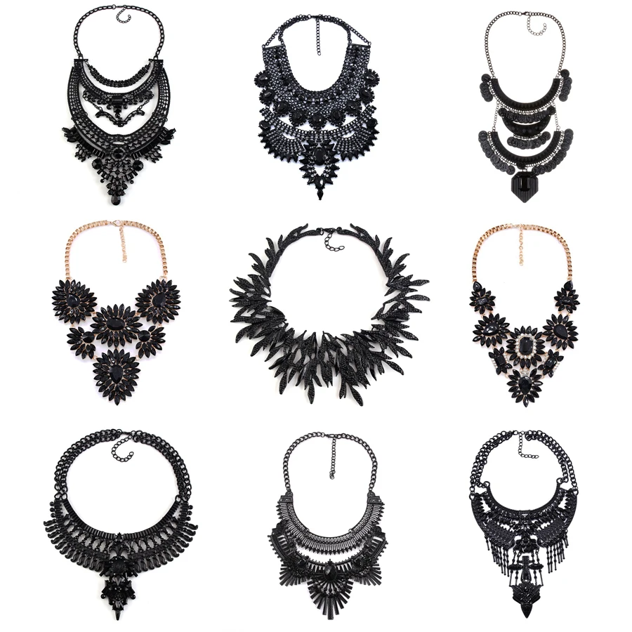 Black Stones Alloy Maxi Necklace Women Bohemian Retro Statement Big Choker Layer Necklaces Pendants Femme Fashion Jewelry