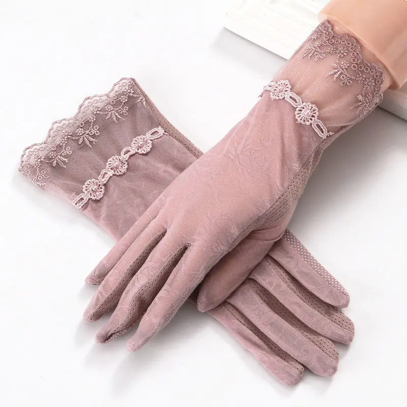 Summer Sunshade Driving Touch Screen Sunscreen Gloves Women\'s Ice Lace Short Thin Cotton Cycling Motorcycle Outdoor Antiskid