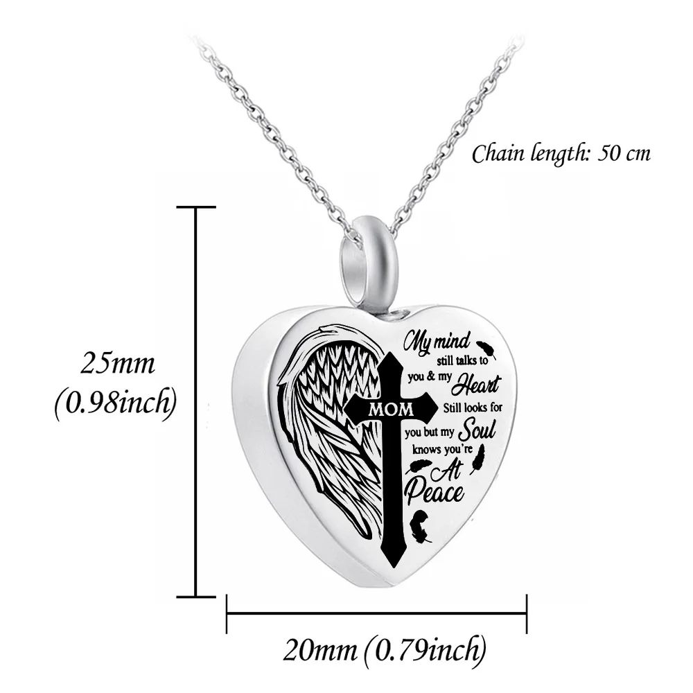 Heart Urn Necklace for Ashes keepsake Angel Wings Memorial Pendant Cremation Jewelry for Human Ashe