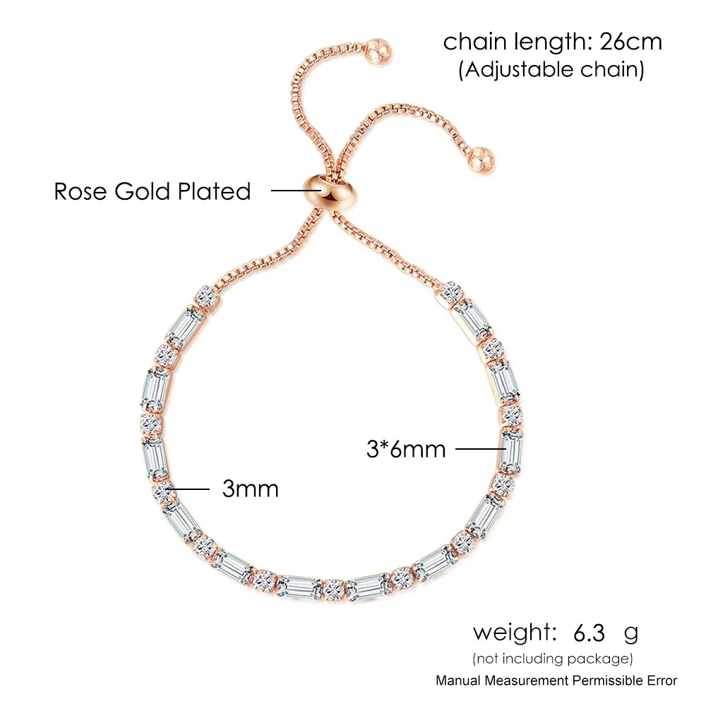 Simple Geometry Bracelet For Women Gift Kpop Zircon Rose Gold Color Handmade Wedding Adjustable Bracelets Jewelry H028