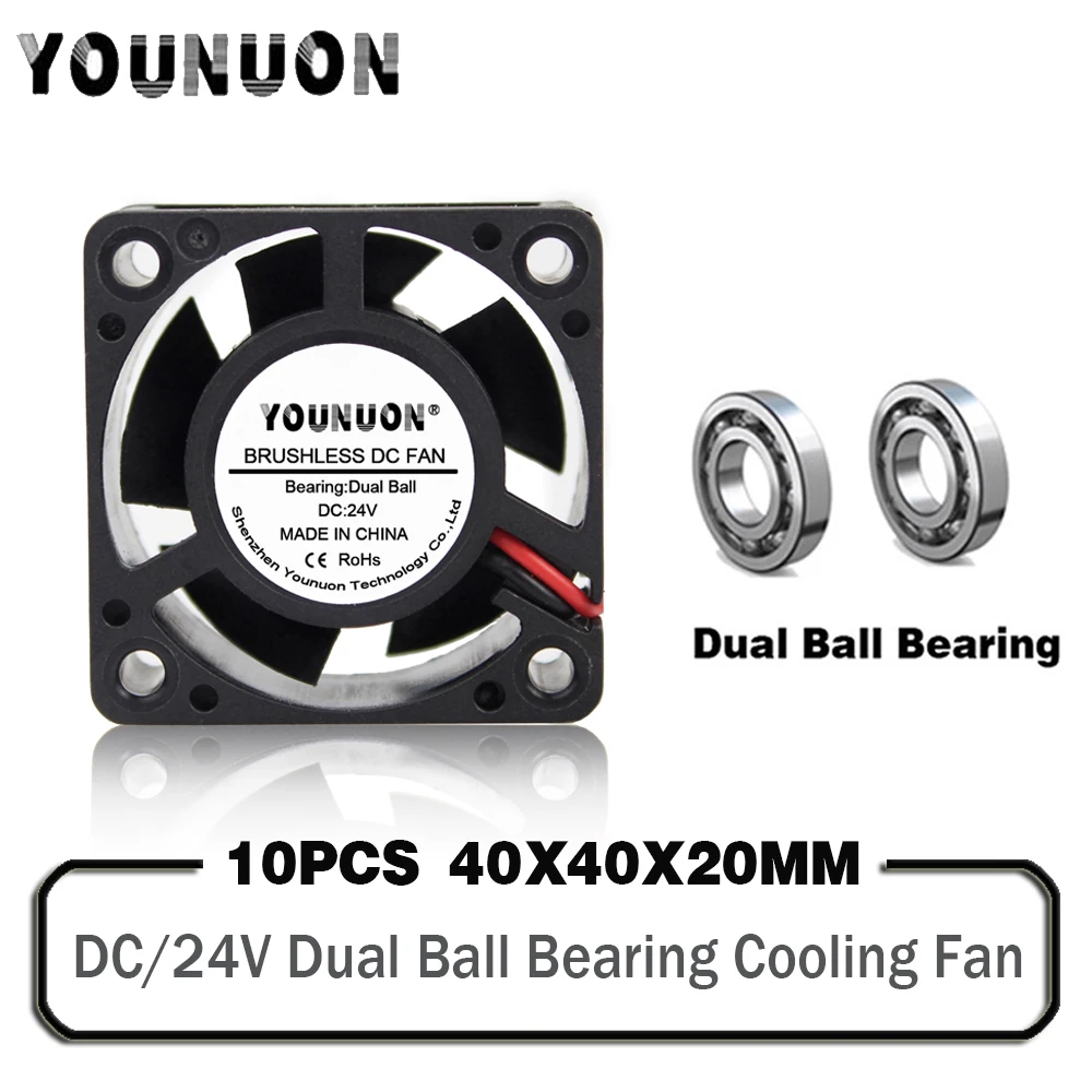 

10 Pcs YOUNUON 24V 40mmx20mm 4cm Dual Ball Bearing Brushless DC Heatsink Cooling Fan 4020B 40mm 3D Printer Exhaust Cooler Fan