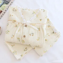 Fdfklak Beige Print Cotton Pajamas Suits Pregnancy Home Lounge Wear 2022 Spring New V-Neck Maternity Nursing Sleepwear Sets