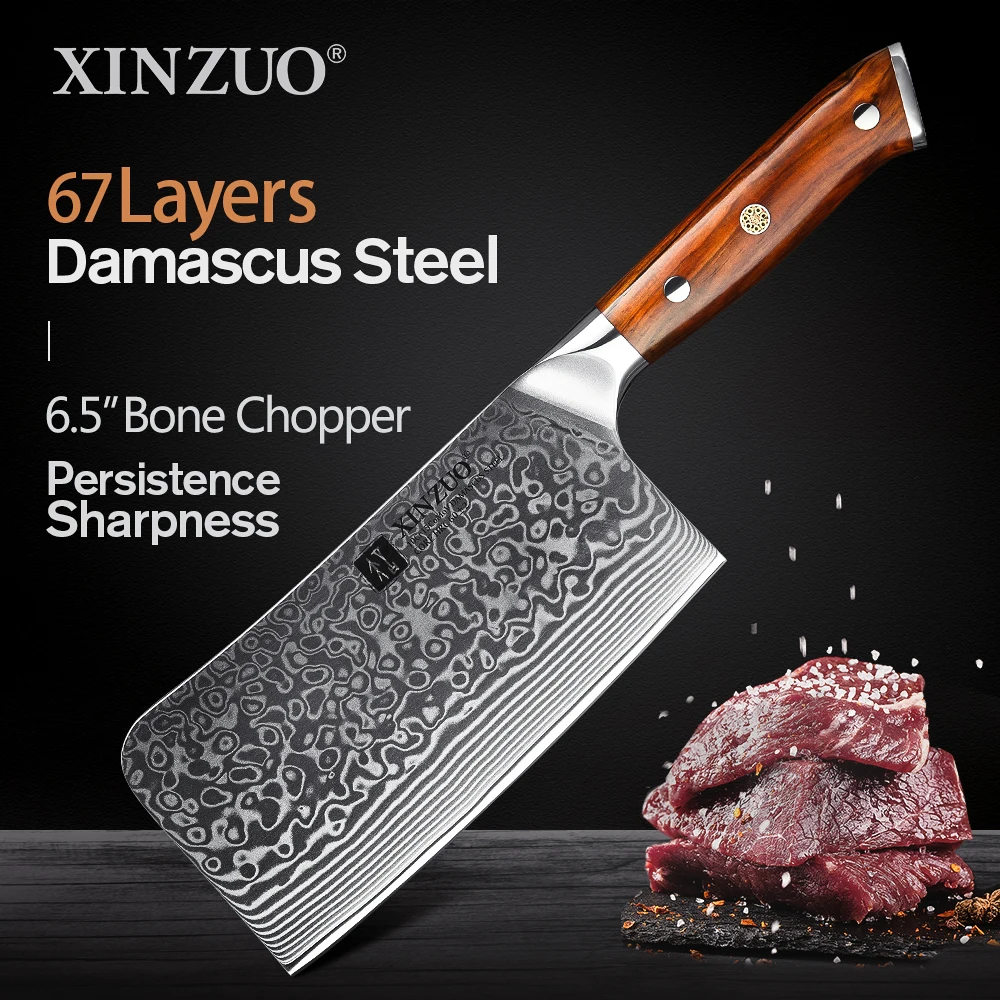 

XINZUO 6.5" Bone Chopper Damascus Steel Kitchen Knives Rosewood Handle Household Fish Bone Meat Cleaver Knife For Chicken