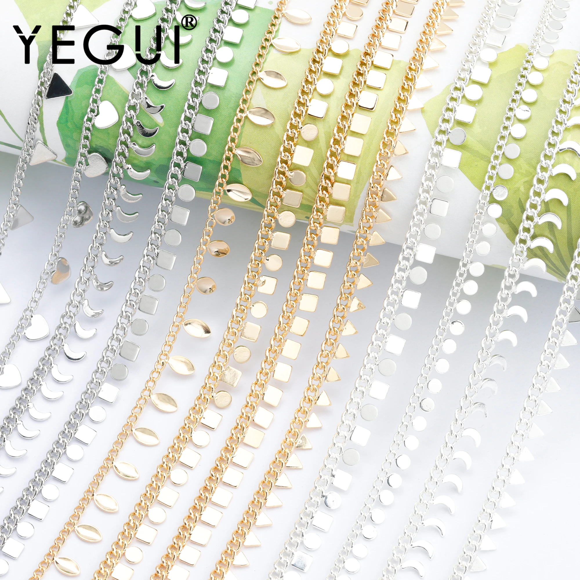 YEGUI C176,diy chain,18k gold plated,copper metal,rhodium plated,thick silver,charms,diy bracelet necklace,jewelry making,1m/lot