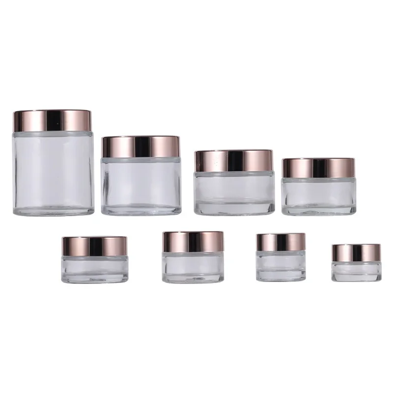 Cosmetica Glazen Pot 15 Stuks Lege Heldere Rose Gouden Deksel Make-Up Gezichtscrème Containers Transparante Glazen Potten 5G10g20g30g50g60g100G