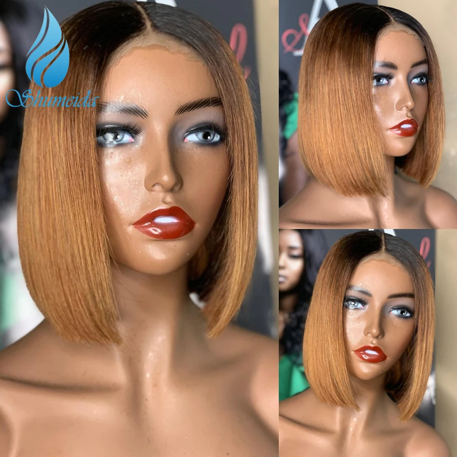 Shumeida parrucche corte per capelli umani Bob per donne nere parrucche brasiliane 13x6x1 parrucche anteriori in pizzo con parrucca in pizzo Glueless per capelli da bambino