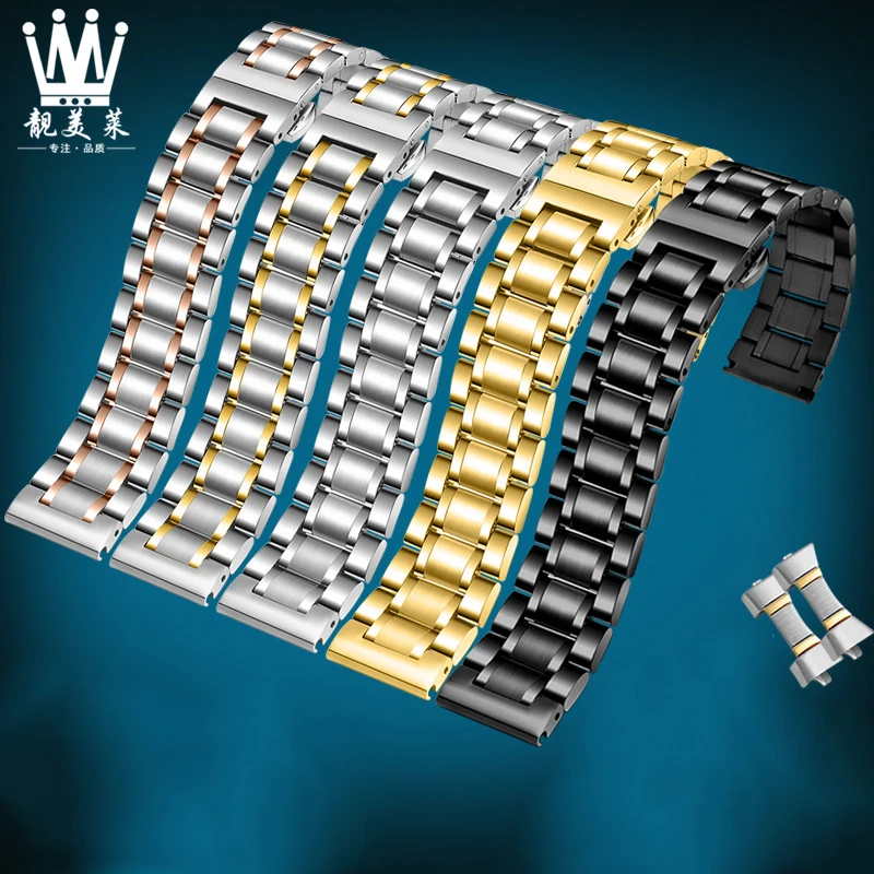 Universal flat interface stainless steel watchband 14 15 16 17 18 19 20 21 22 23 24mm strap metal bracelet free curved interface