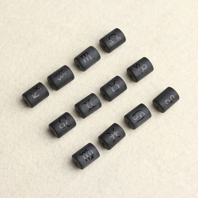 10pcs Cylinder Mix Zodiac Constellation Sign Beads Charms Spacer Loose Stone Beads For Jewelry Making DIY Bracelet Accessories