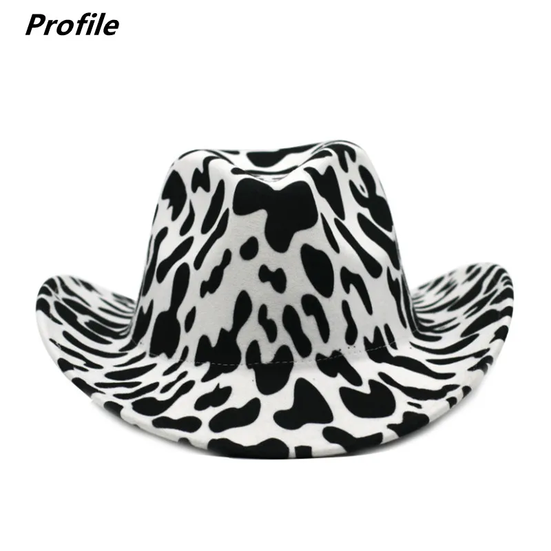 Cowboy hat fall/winter cow pattern fedora hat double-sided thickened curling bull head logo unisex jazz шляпа женская