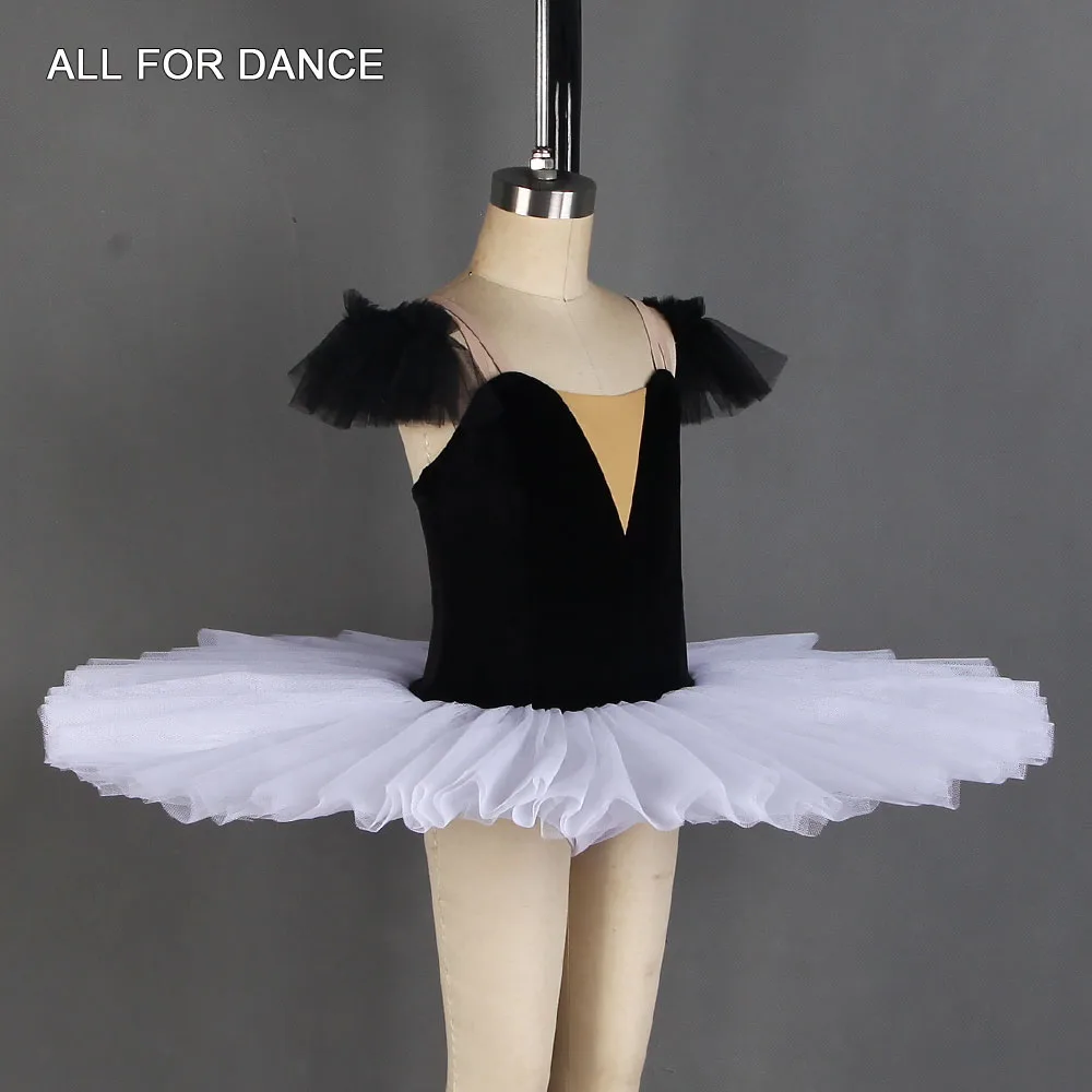 BLL182 Black Stretch Velvet Bodice with Nude V Neck Ballet Pleated Tutu Pre-Profesional Ballet Dance Tutu for Girls & Women