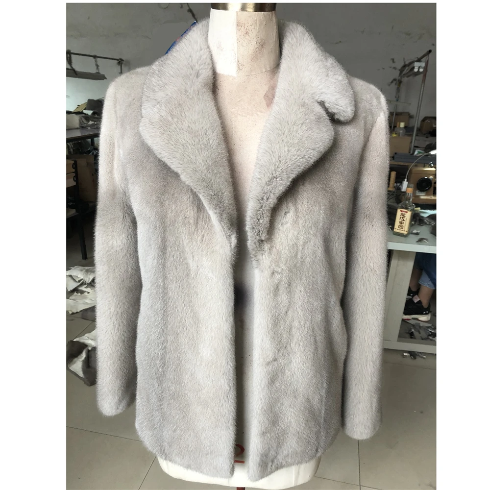 Rani-abrigo de piel de visón Natural para mujer, cuello de traje, piel de visón Real, estilo corto, manga larga, moda de invierno