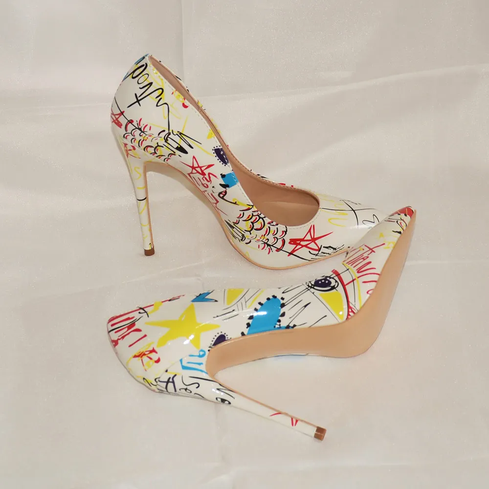 Veowalk Artistic Graffiti Printed Women Sexy Stiletto High Heels Ladies Wedding Party Pointed Toe Pumps Shoes Customized Accept