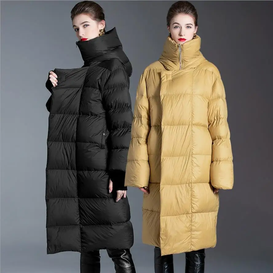 Inverno das mulheres oversized longo com capuz para baixo casacos mais grosso quente fofo para baixo casaco feminino inverno estilo pão parkas wy360 atacado