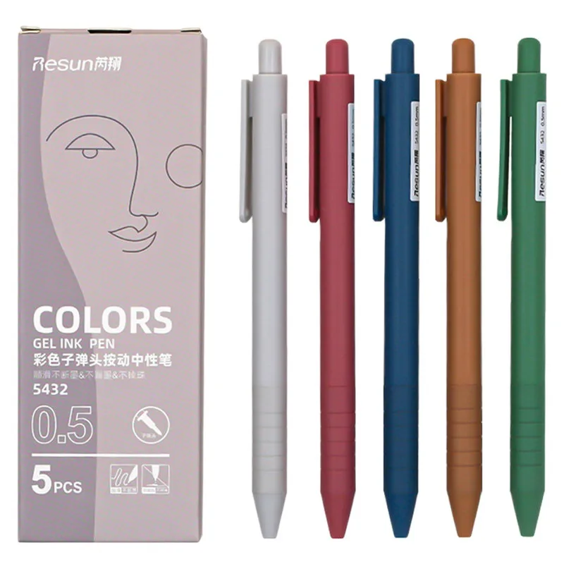 5 قطعة/صندوق قابل للسحب اللون هلام أقلام مع 0.5 مللي متر عبوات غرامة نقطة Morandi ماكرون اللون أقلام للمدرسة مكتب لطيف القرطاسية