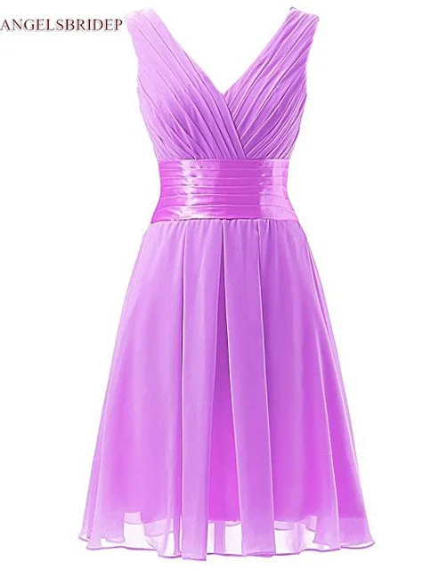 

Angelsbridep V-Neck Chiffon Homecoming Dress Sexy Above Knee Cocktail Pleat With Sash Mini 8th Grade Party Gowns Plus Size