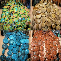 Natural Semi Precious Stone Loose Beads 12mm Flat Round Cake Shape Semi-finished DIY Production Bracelet Necklace Accessories
