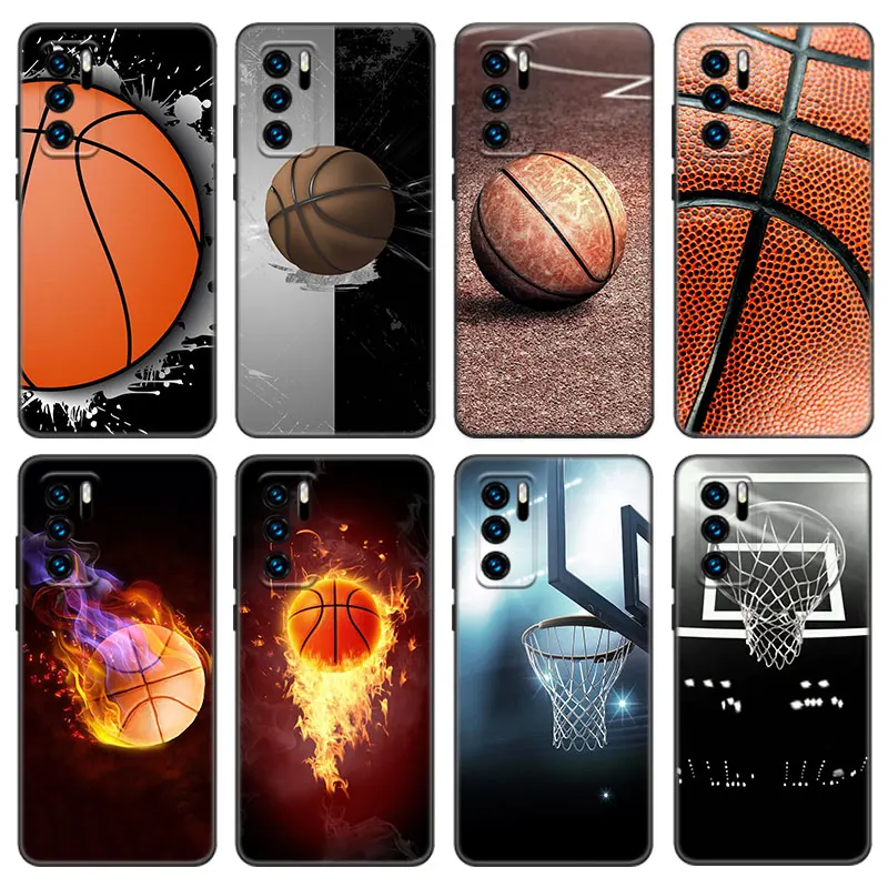 Basketball Basket Case For Huawei P50 P40 P30 P20 Pro P10 P9 P8 Lite 2017 P Smart Z S 2021 2020 Pro 2019 2018 Black Cover