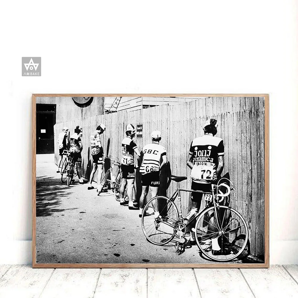 Black and White Bicycle Cyclist Print Bike Vintage Photo Poster Gift for Bathroom Decor Men Peeing Pissing Road Cycling Wall Art