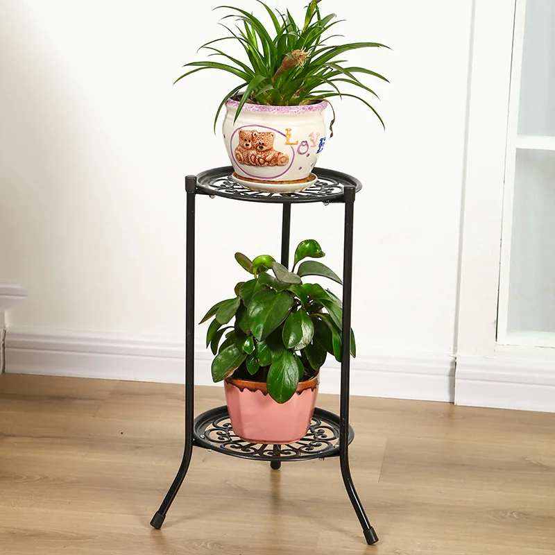 2 Holder Flower Stand Metal Plant Pot Stand Flower Display Shelf Garden Patio Home Outdoor Black Flower Tray Home Decoration