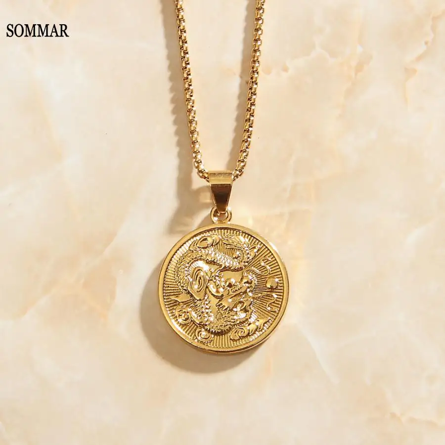 SOMMAR   Dragon Pendant   for Thin Chain Stainless Steel Gold Color Jewelry  Lucky Gifts for women man