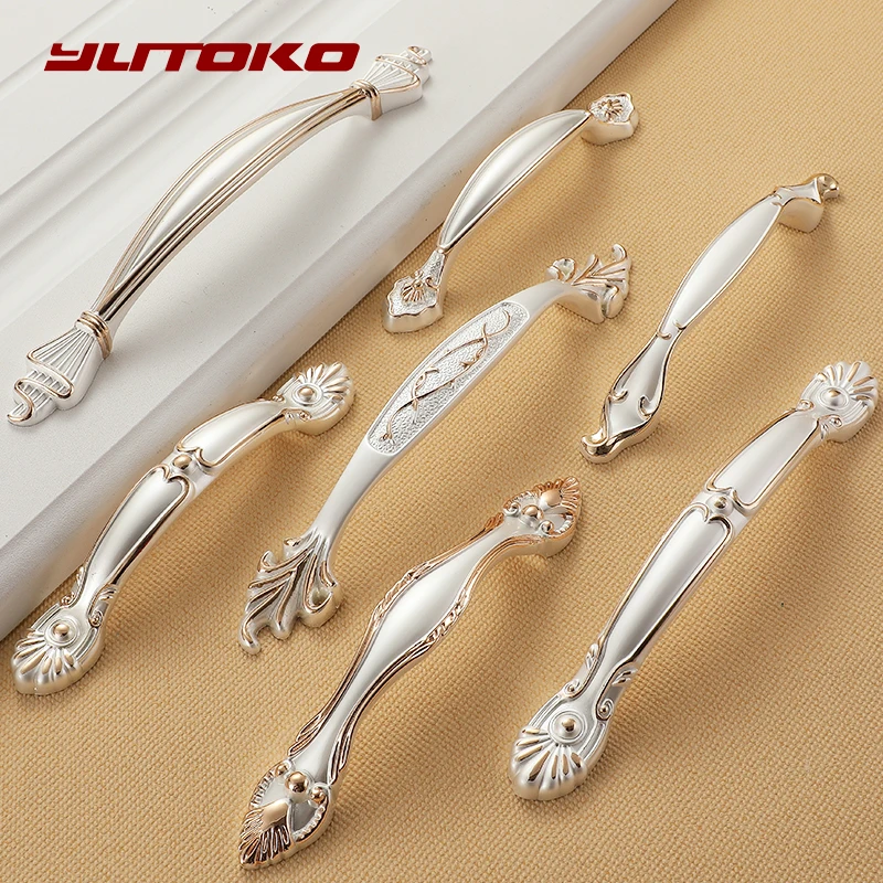 YUTOKO Cabinet Handles Zinc Aolly White Kitchen Cupboard Door Pulls Drawer Knobs European Fashion Cabinet handle Hardware