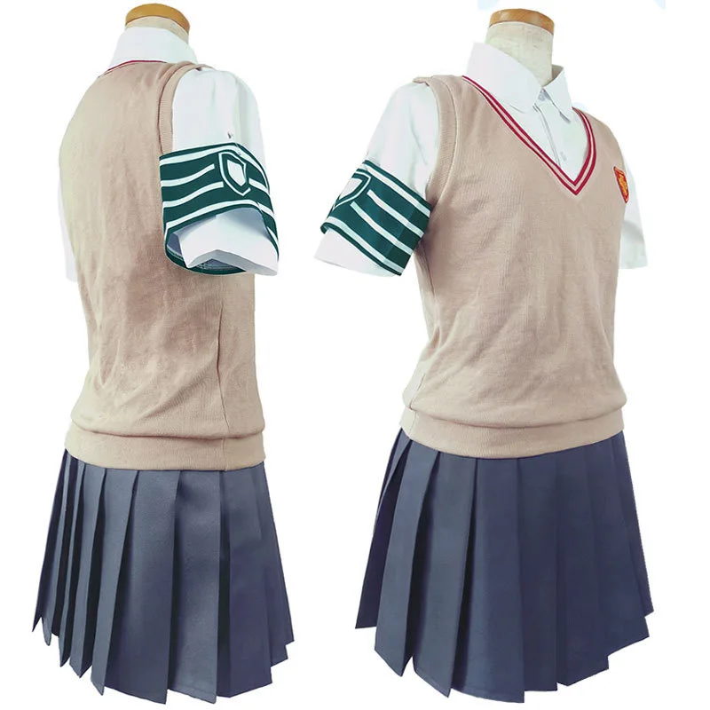 Anime Toaru Kagaku no Railgun Misaka Mikoto Cosplay Costume School-Uniform Girls Uniform and Wig Woman School Sailor Suit