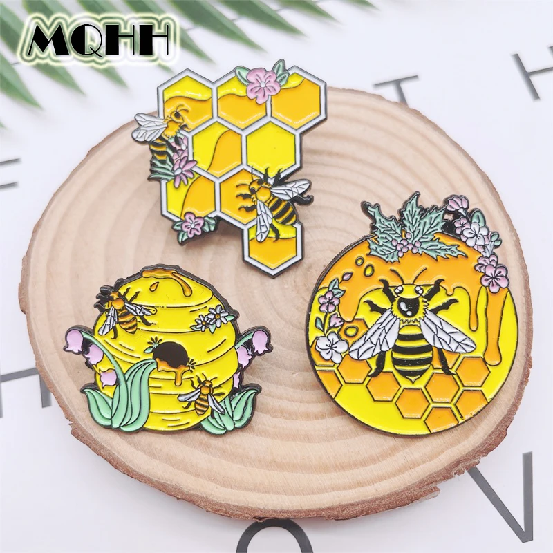 Cartoon Cute Animals Bees Enamel Pins Bees Flowers Homestead Honey Alloy Brooches Punk Badges Accessories Jewelry Gifts For Kid