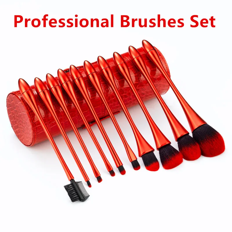 

Professional Brushes Set 10pcs Lovely Red Eye Brushes Eyeliner Eyebrow Eyeshadow Make Up Brushes Set Cosmetic Beauty Tools