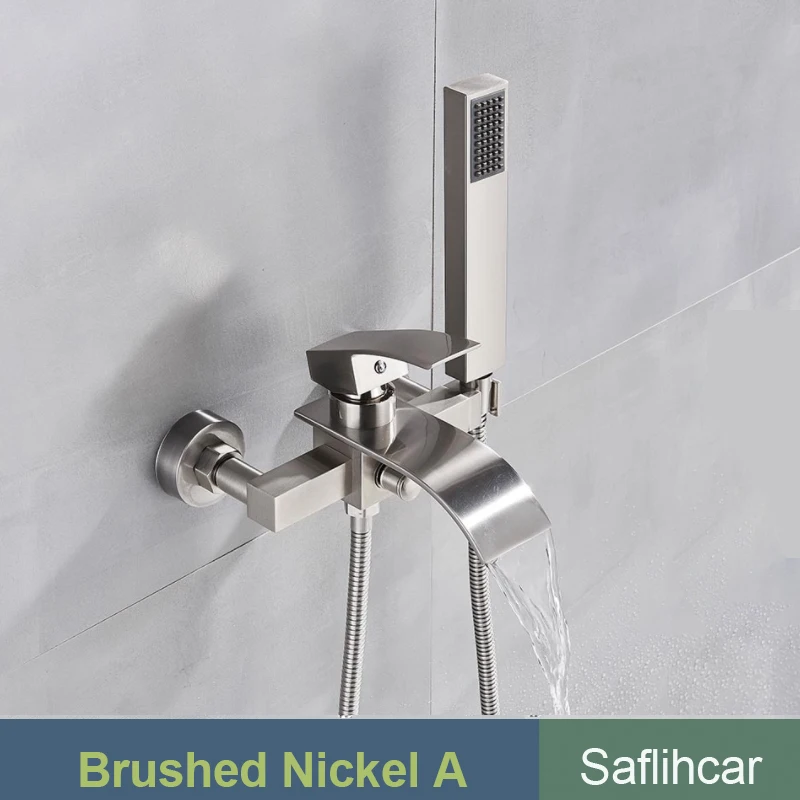 Grifo Cascada Para Bañera Montado En Pared | Mezclador Frío/Caliente Negro Y Plateado | Aleación De Zinc