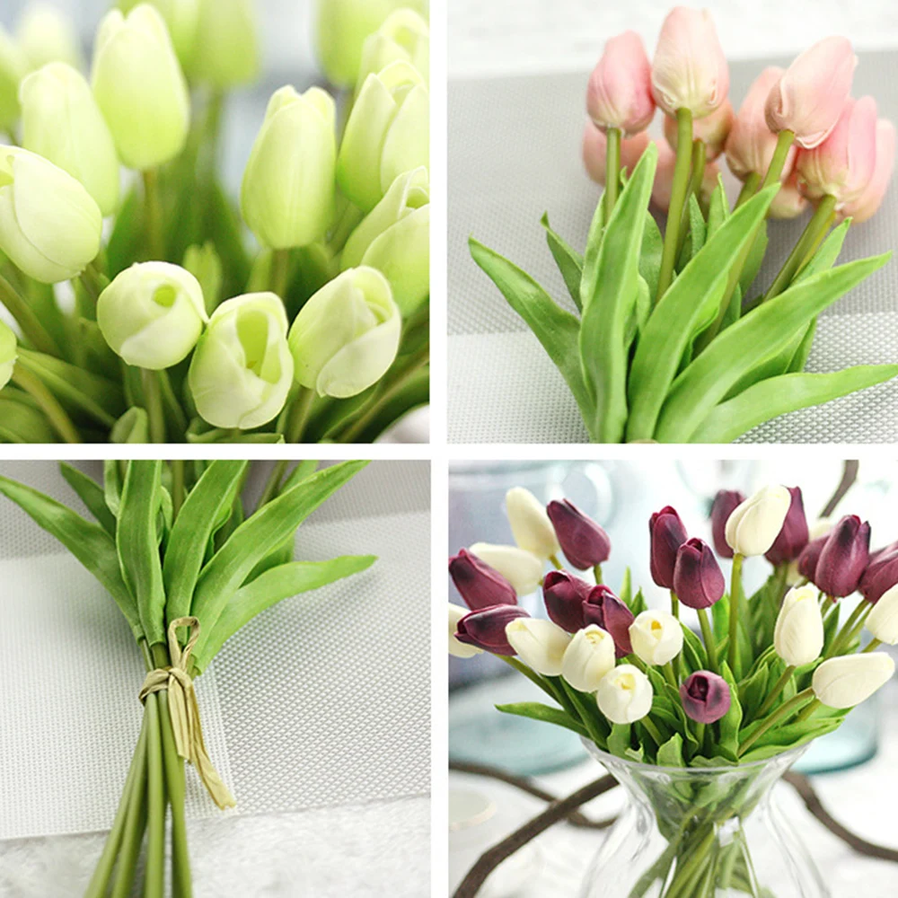 Artificial Fake Tulip Flowers PU Mini Tulips Simulation Flower Real-touch Home Art Wedding Party Decor