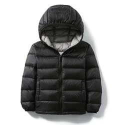 Vestes en duvet de canard pour enfants, combinaison d'hiver à capuche ultra légère, parkas portables coupe-vent pour garçons et filles, nouveau, 2024, 13T, 14T, 0-10 ℃